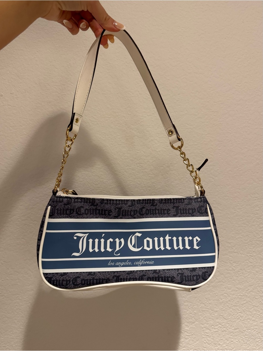 Juicy Couture Navy and White Logo Shoulder Bag